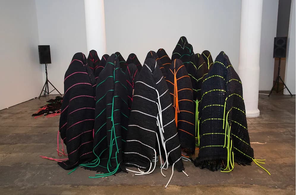 TechnoLove performance with suspended woven form