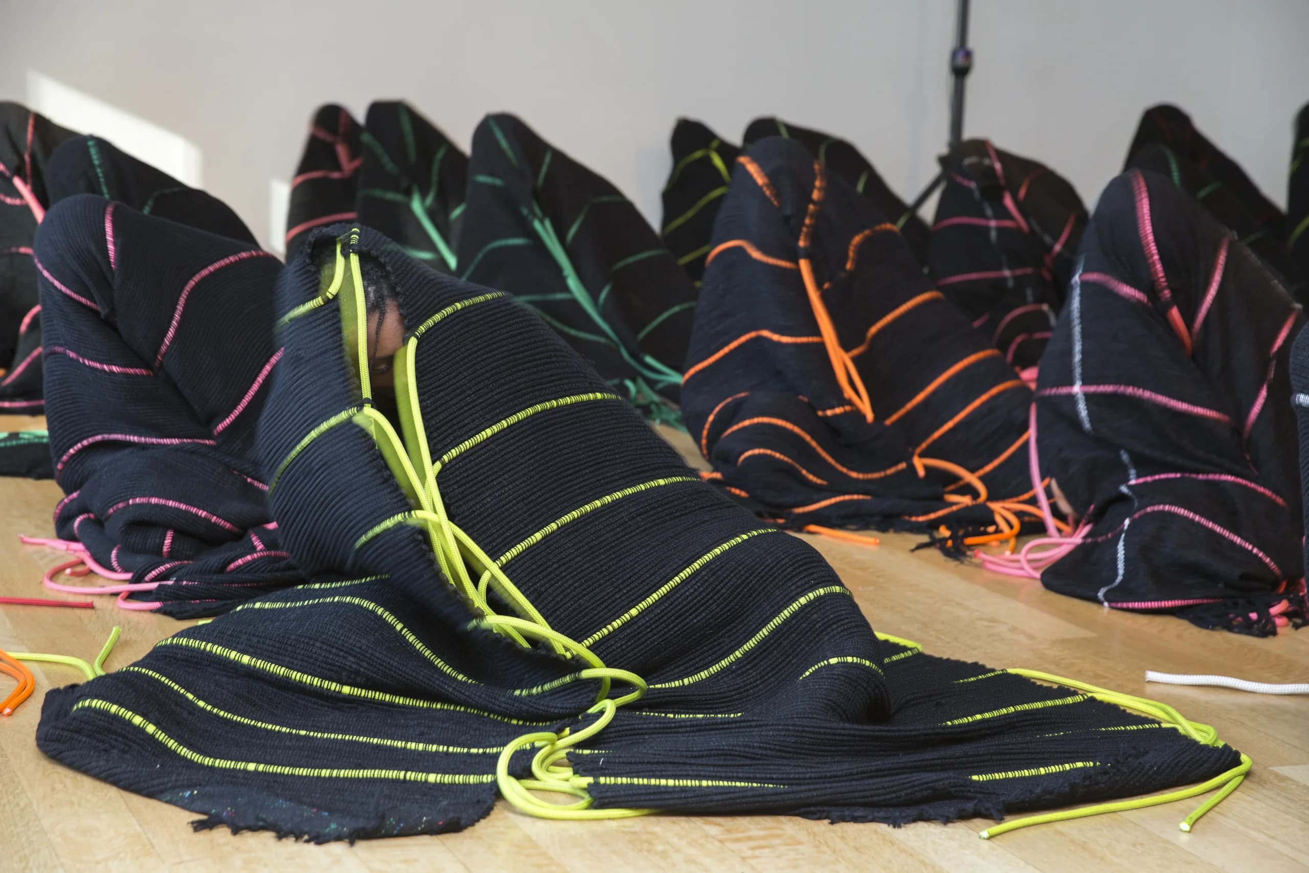 TechnoLove installation with hanging woven forms