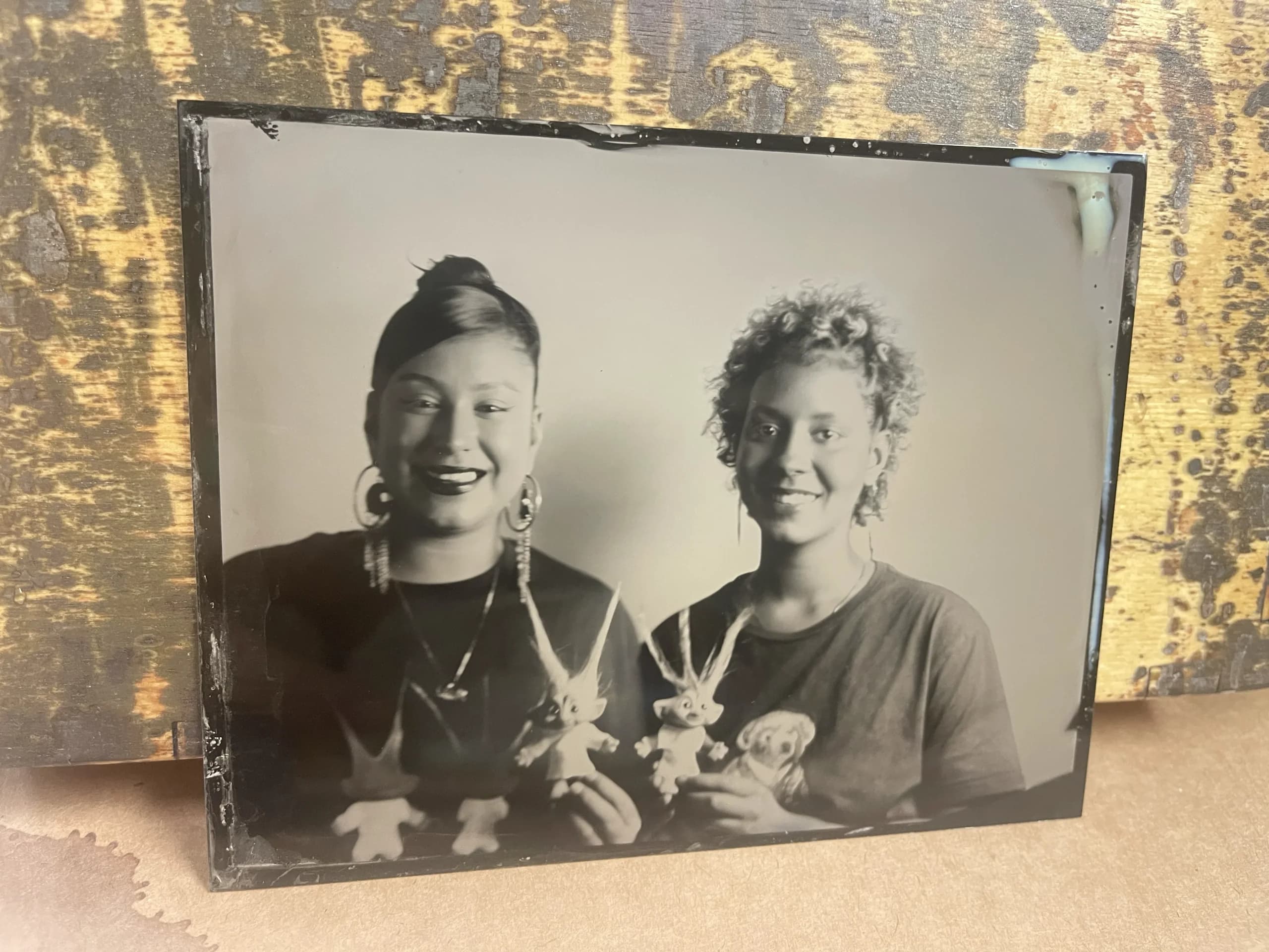 Tintype photograph, landscape view of woven assemblage