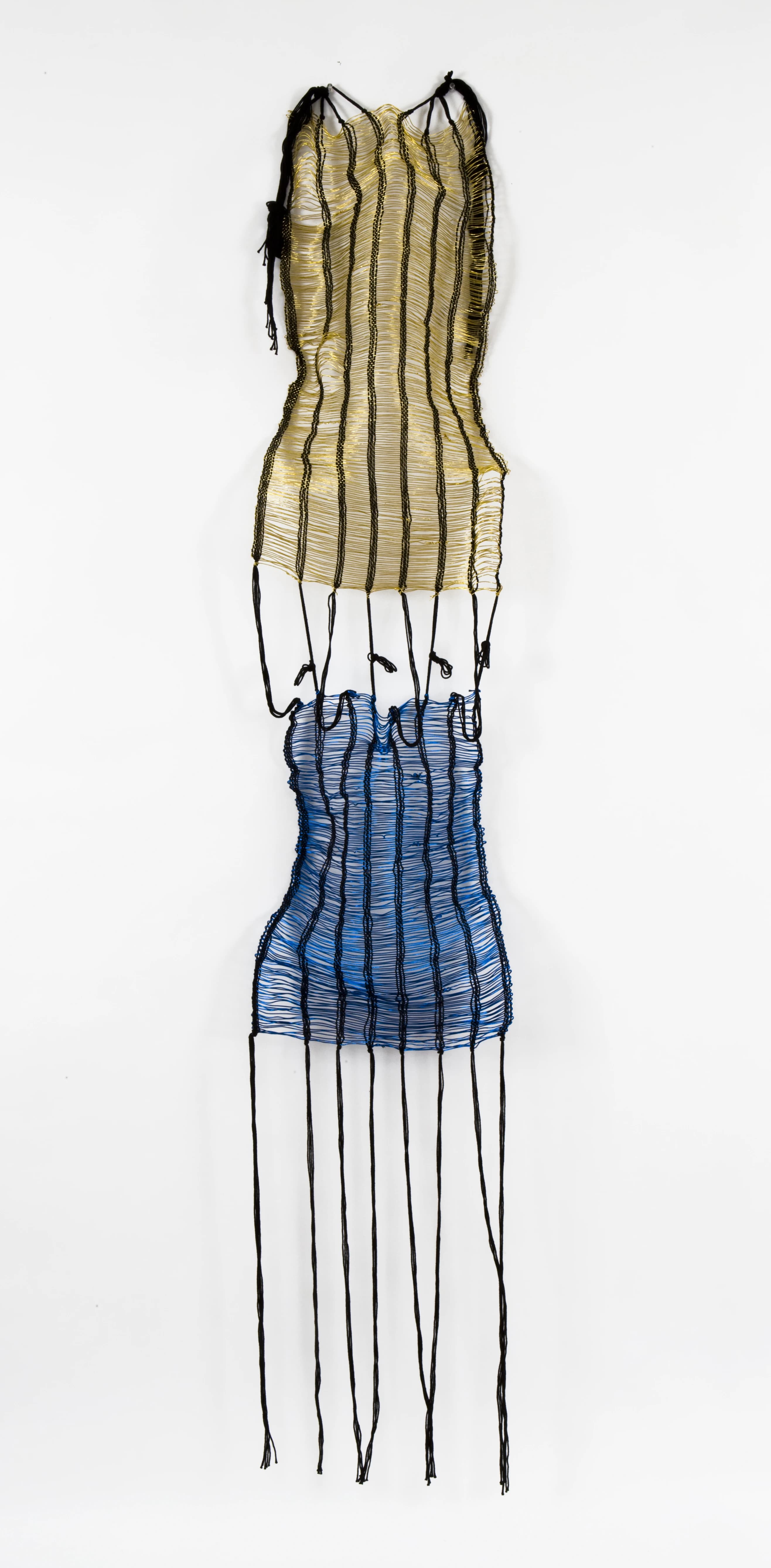 Wire sculpture with woven metal elements