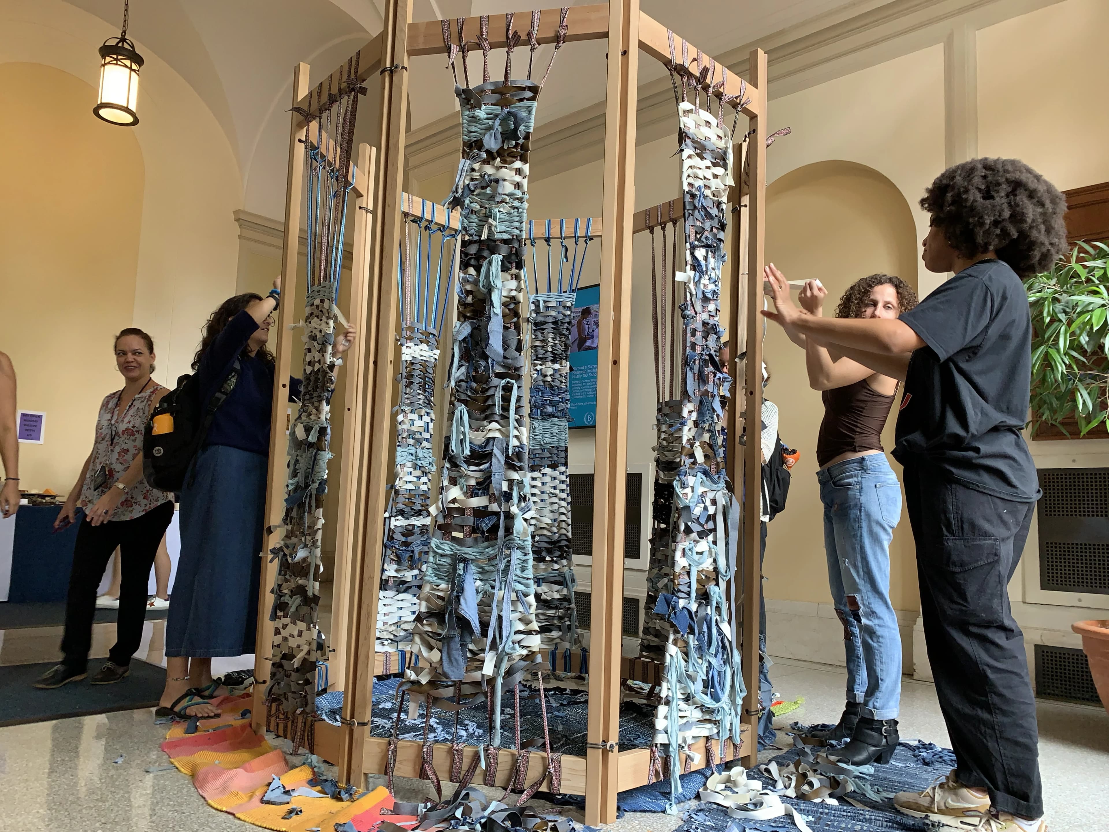 Barnard College weaving event, wide view