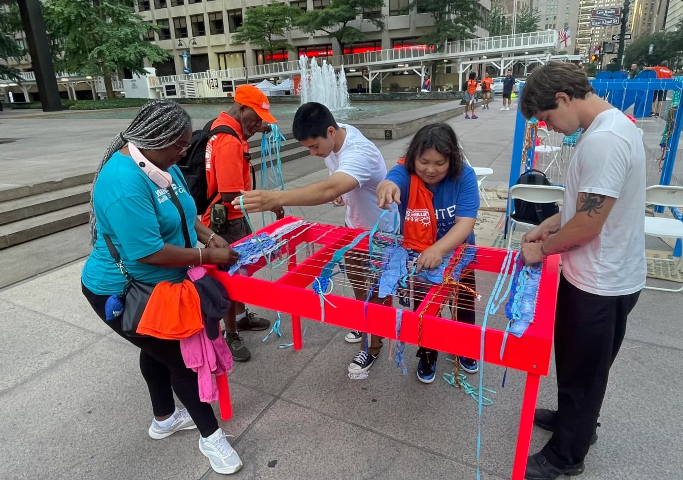 Close-up of community weaving at Summer Streets